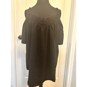Black Lace Cold Shoulder Blouse - Size L - Boho Romantic Top